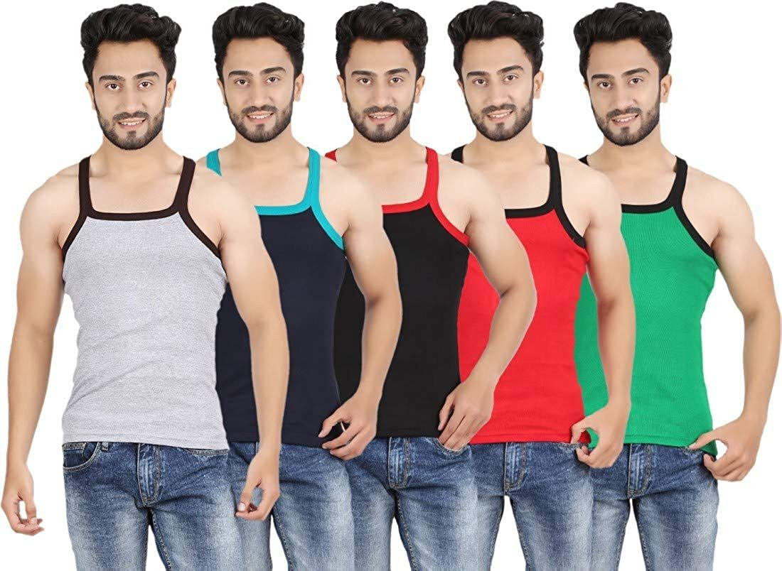 Multicolor Cotton Fabric Sleeveless Vest for Man (Pack of 5)