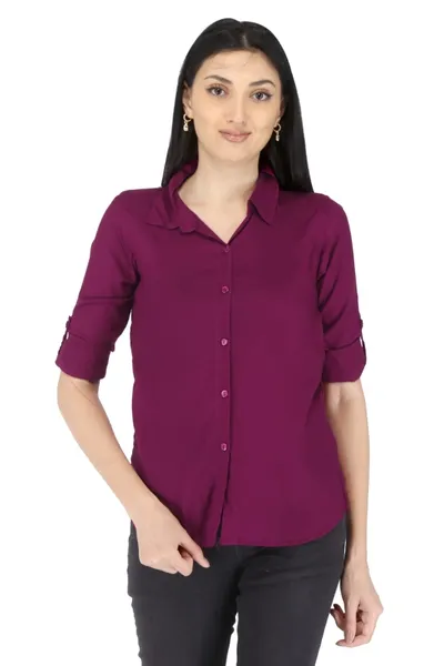 Women's Formal Burgundy Solid Color Rayon Shirt