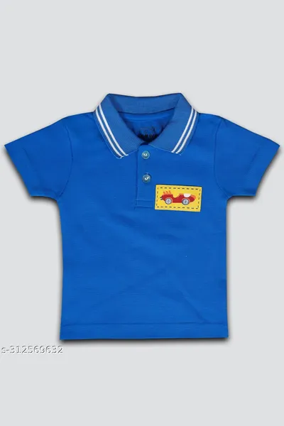 Little Smart Dodger Blue Color Solid Polo T-shirt for Baby Boys and Girl