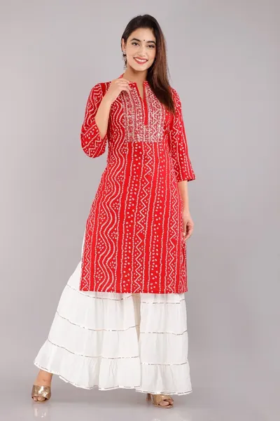 Women Red Printed Kurta Set