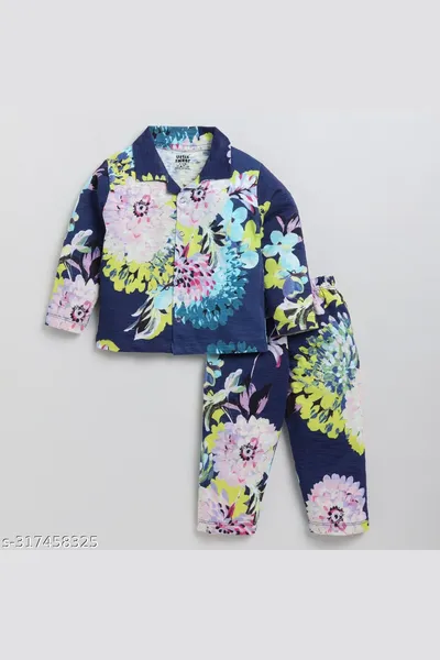 Little Smart Fancy Dark Navy Printed Night Suit