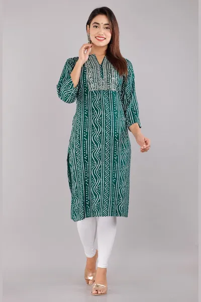 Elegant Bottle Green Printed Kurtis for Women