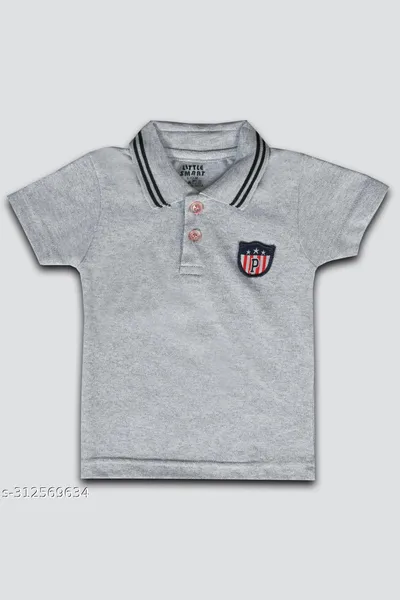 Little Smart Light Gray Color Solid Polo T-shirt for Baby Boys and Girl