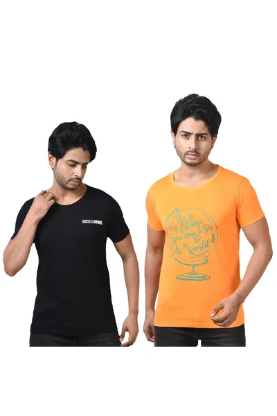 Combo Pack of 2 Printed Round Neck Pure Cotton T-Shirts For Men