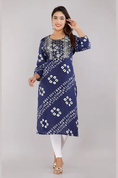 Navy Blue Embellished Kurti For Women