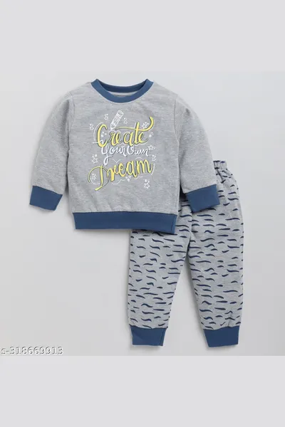 Unisex Baby Silver Color Prewinter Full Sleeve Pyjama Set