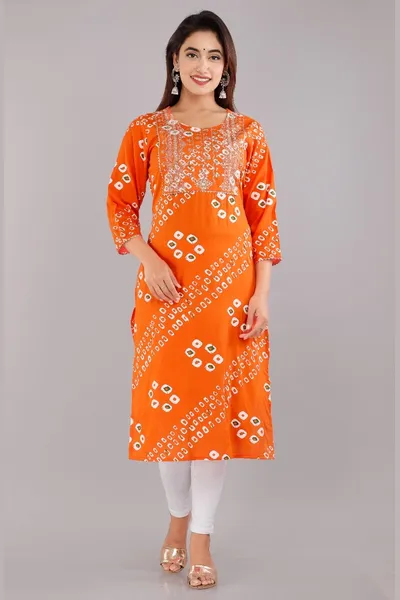 Orange Embellished Kurti For Women