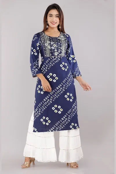 Women Embroidered Navy Blue Kurta Set