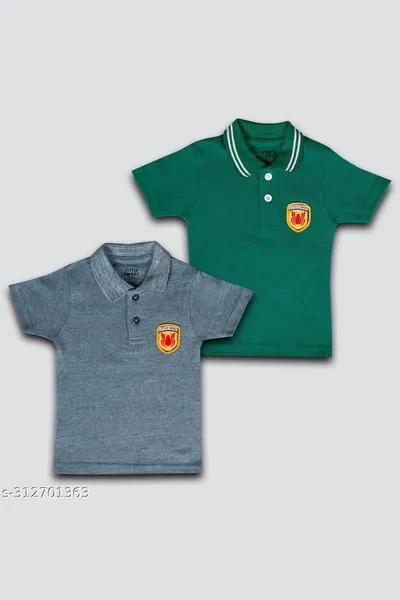 Little Smart Light Gray and Teal Color Solid Polo T-shirt for Baby Boys and Girl