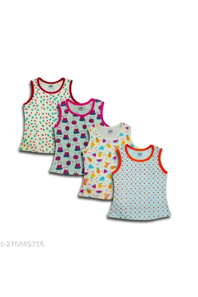 Cotton Printed Baby Girl Vest(Pack of 4)