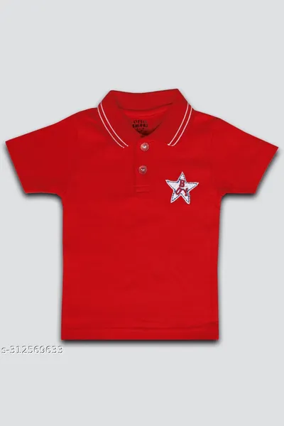 Little Smart Red Color Solid Polo T-shirt for Baby Boys and Girl