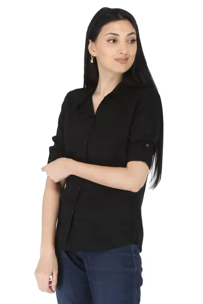 Women's Formal Black Solid Color Rayon Shirt