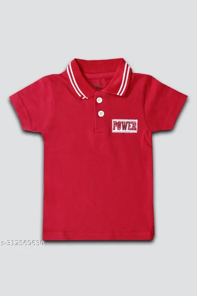 Little Smart Maroon Color Solid Polo T-shirt for Baby Boys and Girl