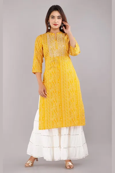 Women Mustard Yellow Printed Kurta Set