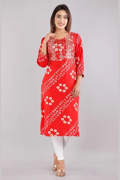 Red Embellished Kurti For Women