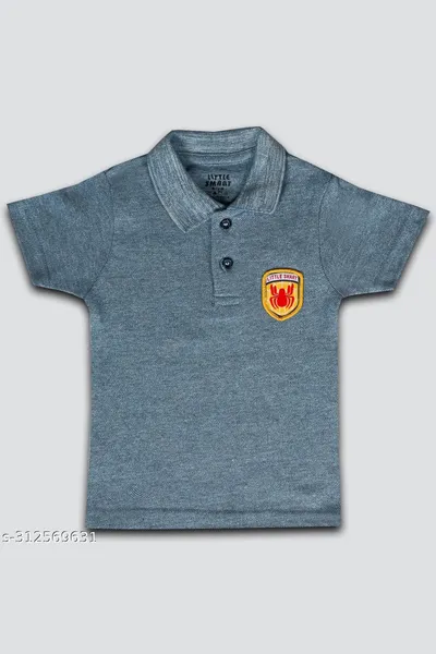 Little Smart Light Slate Gray Color Solid Polo T-shirt for Baby Boys and Girl