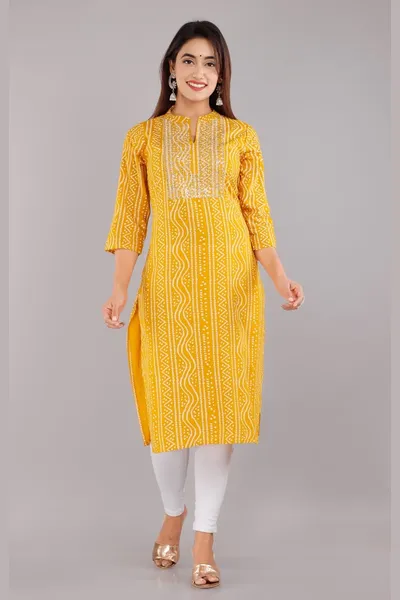 Elegant Mustard Yellow Printed Kurtis for Women