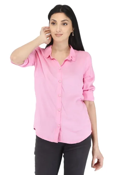 Women's Formal Light Pink Solid Color Rayon Shirt