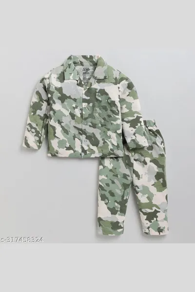 Little Smart Fancy Green Printed Night Suit