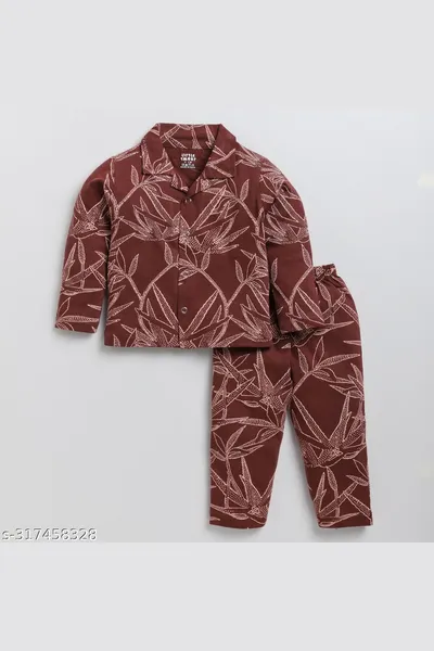 Little Smart Fancy Brown Printed Night Suit