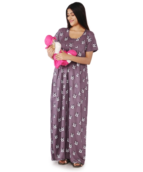 Women Cotton Printed Maternity Or Feeding Night Gown