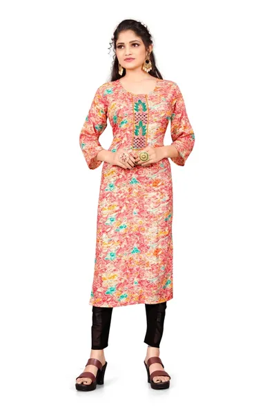 Cotton Embroidered Printed Straight Kurta For Women