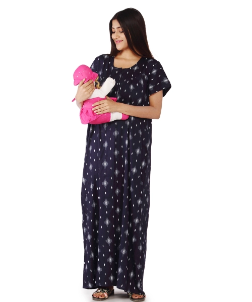 Women Cotton Printed Maternity Or Feeding Night Gown