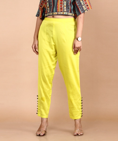 Women Straight Fancy Moti Attach Pant Or Trouser