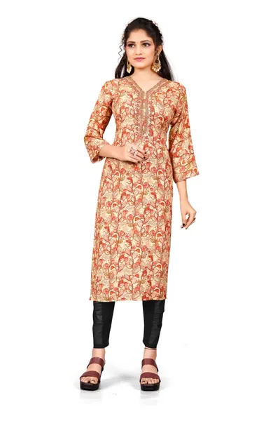 Cotton Embroidered Printed Straight Kurta For  Women