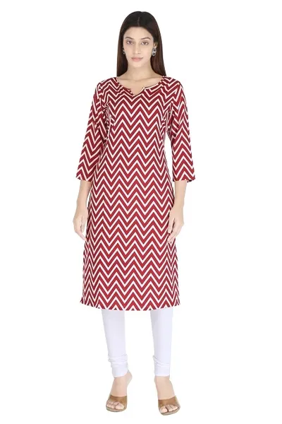 Women Elegant Red and White Chevron Patterned Kurti