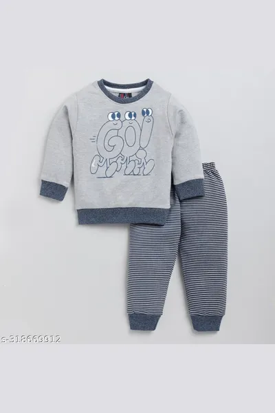 Unisex Baby Light Silver Color Prewinter Full Sleeve Pyjama Set