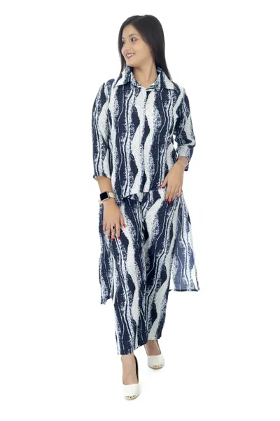 Assymetric Cut Pattern Printed Women Co Ord Set For Women