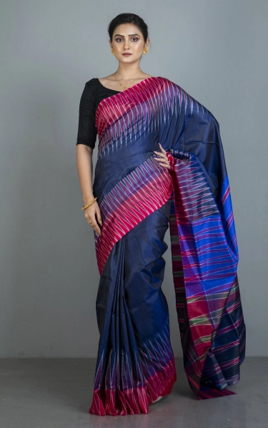 Bishnupuri Double Ikkat Pure Silk Saree