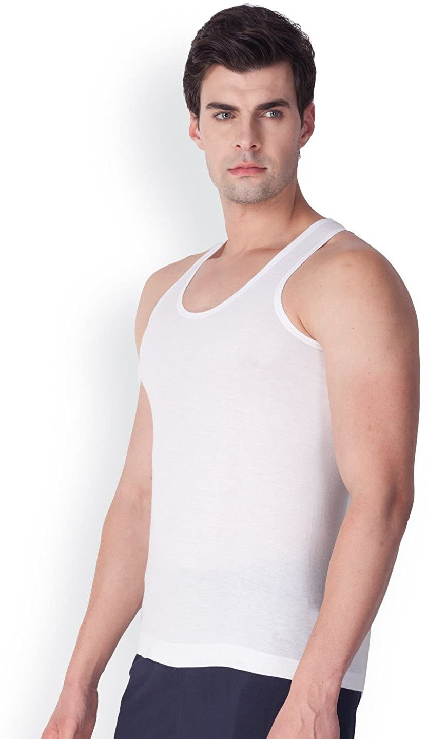 White Cotton Fabric Sleeveless Vest for Man (Pack of 6)