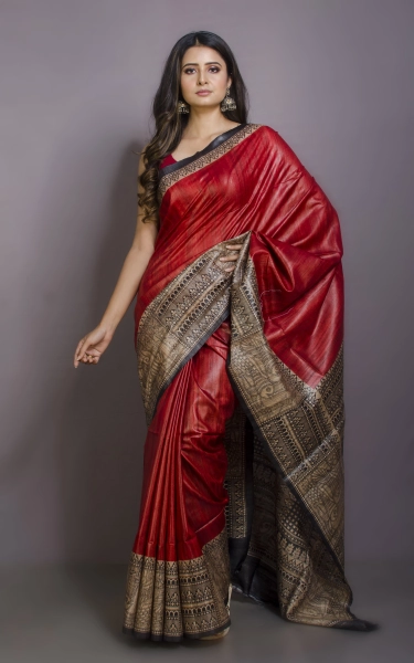 Soft Tussar Gicha Kalamkari Saree