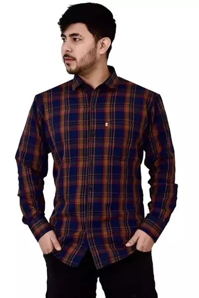 Yellow Blue Checked Casual Wear Regular Fit  Shirt  for men