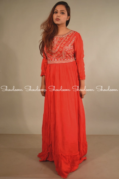 Women’s Stylish Chinnon Long Gown With Embroidery Work