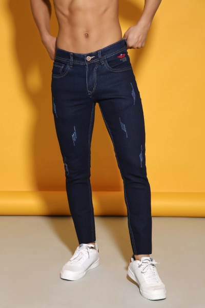 Slim Fit Denim Dark Blue Jeans For Men