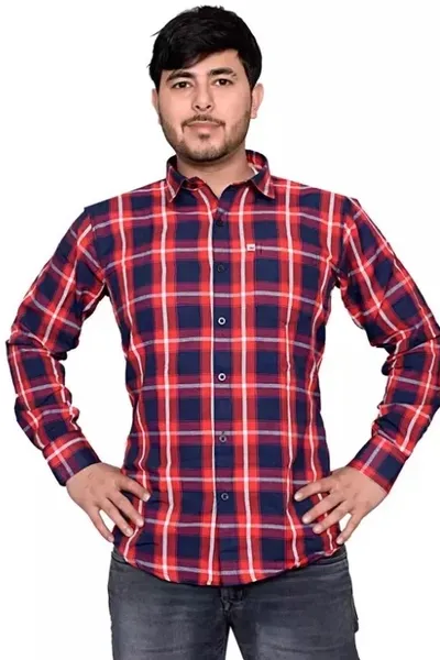 Blue Red White Checked Casual Wear Regular Fit  Shirt  for men