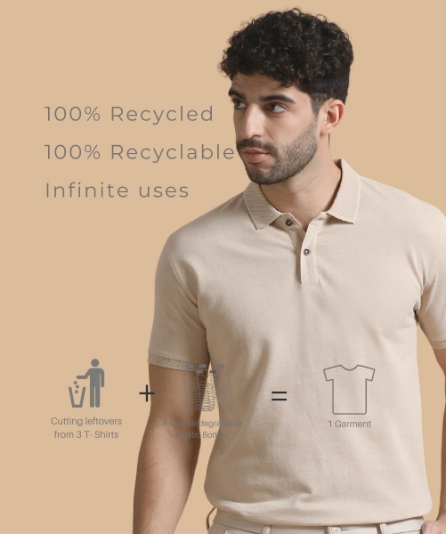 Classic Beige Cotton Polo Shirt For Men