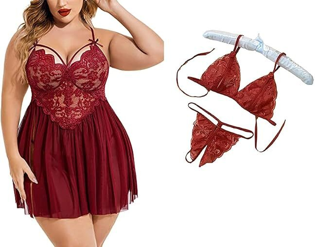 SassyTouch Self Design Babydoll Dress With Panty