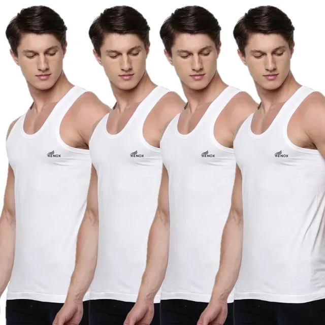 Pack of Four White Cotton Vests