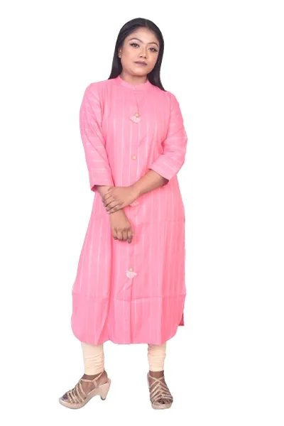 Cotton Self Stripe Kurti For Women With Lattkan