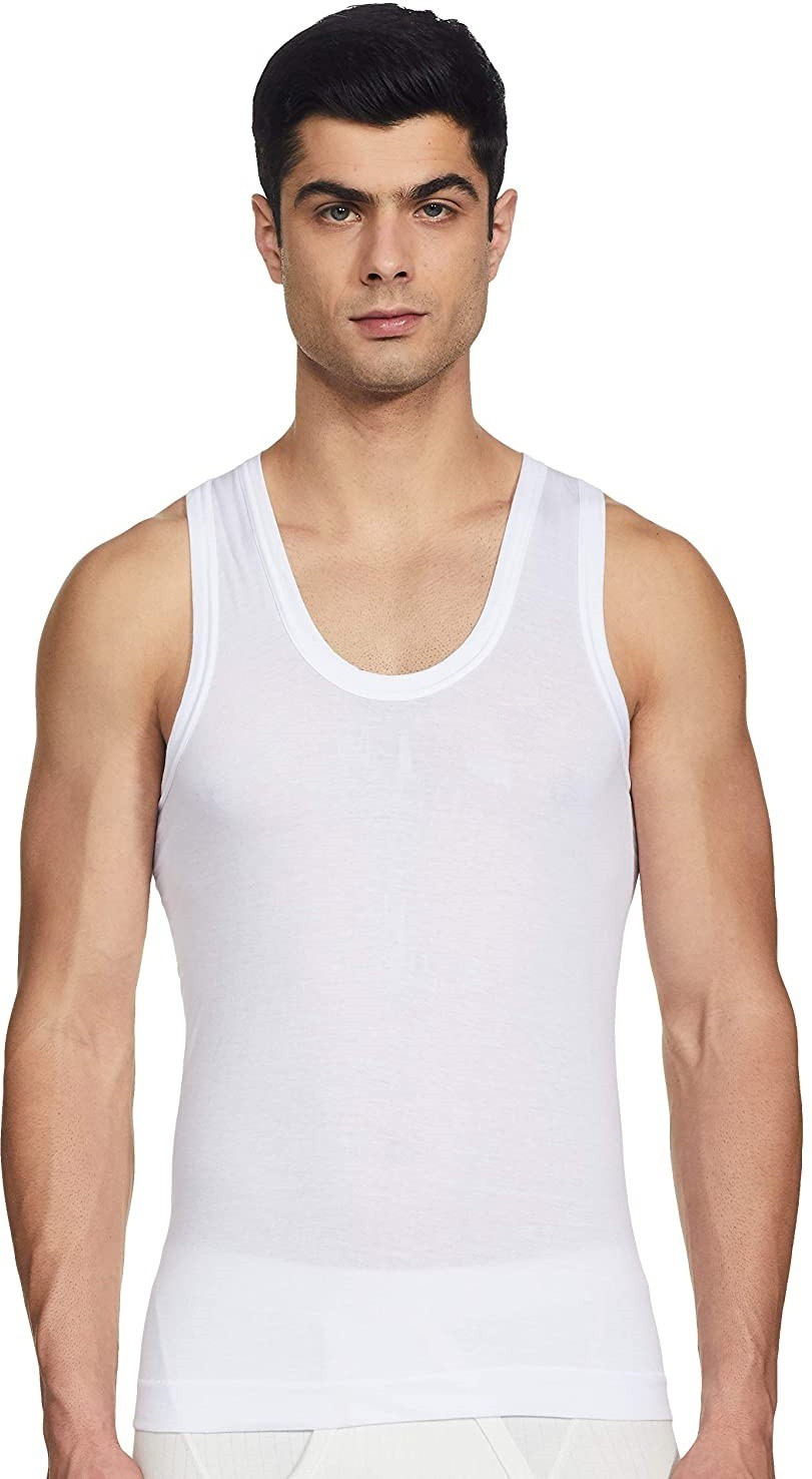 White Cotton Fabric Round Neck Sleeveless Vest for Men (Pack of 5)