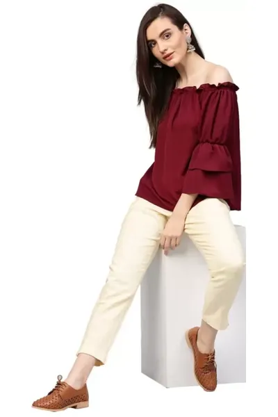 Rayon Stretchable Slim Fit Straight Casual Trousers for Ladies