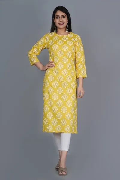 Rayon Calf Length Floral Printed Straight Kurti for Women