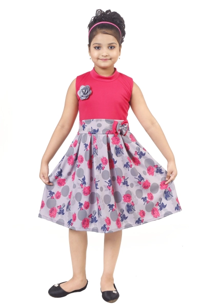 Floral printed Pink Color high Neck  Stylish Frock For Kids