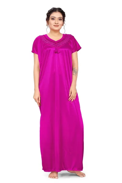 Embriodered Pure Lycra Night Gown with Latkan