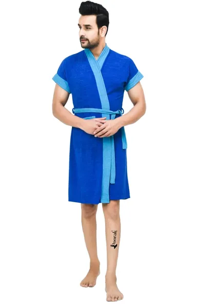 Terry Men Bathrobe Fit Upto 42 inches Blue Ferozi