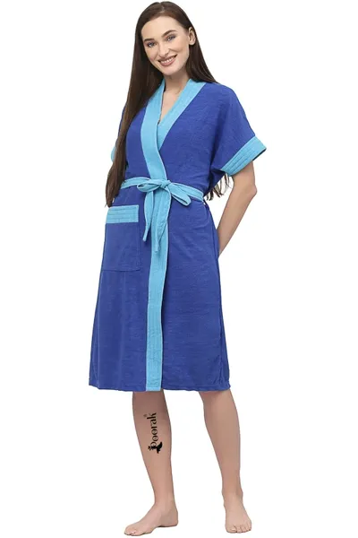 Terry Women Bath robe Fit Upto 42 inches chest - Blue Ferozi